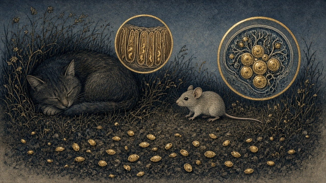 The Invisible Commons: an illustration of Toxoplasma gondii, a single-celled parasite of warm-blooded animals that reproduces sexually only in cats