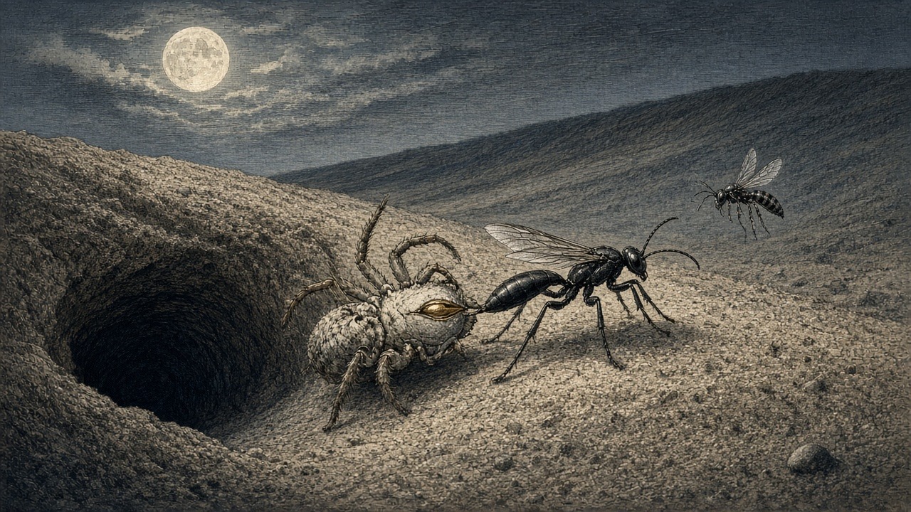 Egg in the Book-Lung: an illustration of Ceropales bipunctata, a cuckoo spider wasp of eastern North America