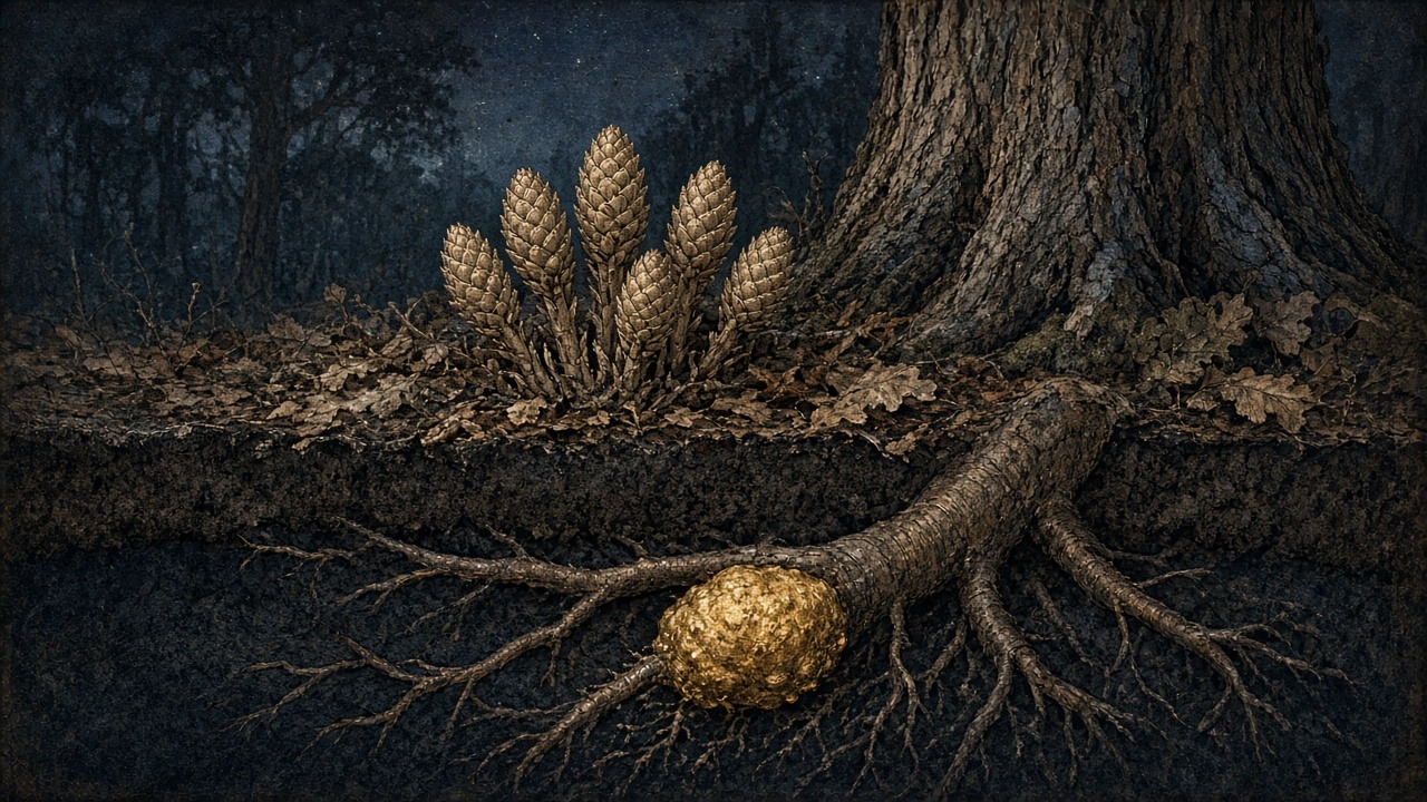 Oak-Only Cone: an illustration of Conopholis americana (cancer-root, squawroot; Orobanchaceae), an obligate root holoparasite